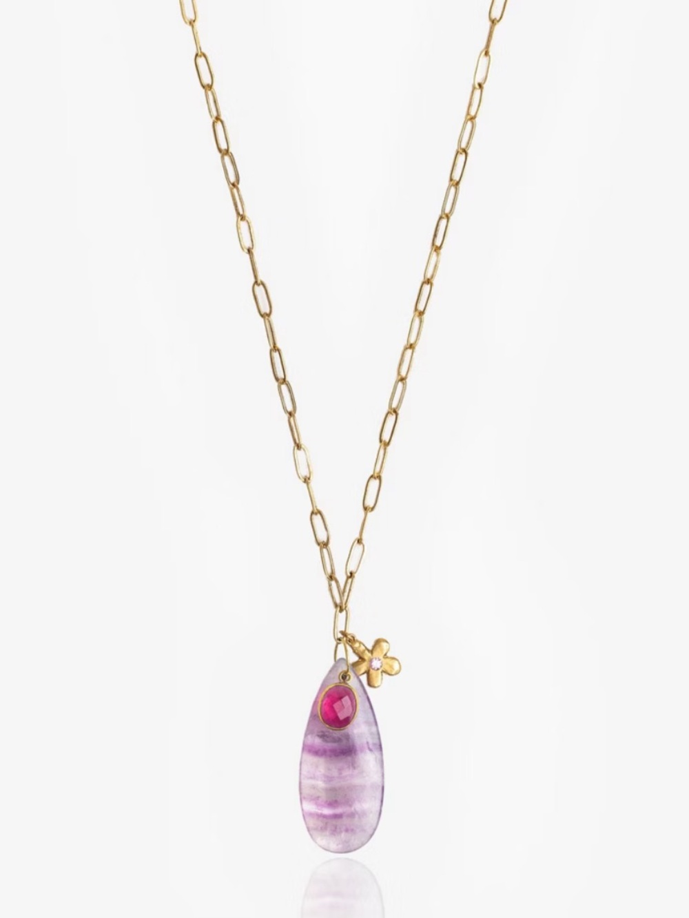 Johnny Was Cluster Stones Necklace Teardrop Pendant